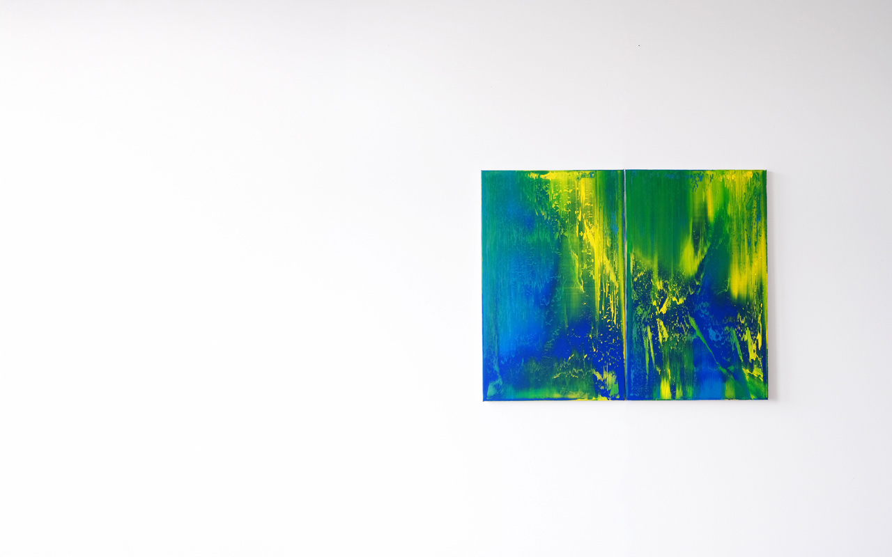 Stephan Schön — Abstraktes Bild 13, 2020, Öl auf Leinwand, 68 × 84 cm (zweiteilig)