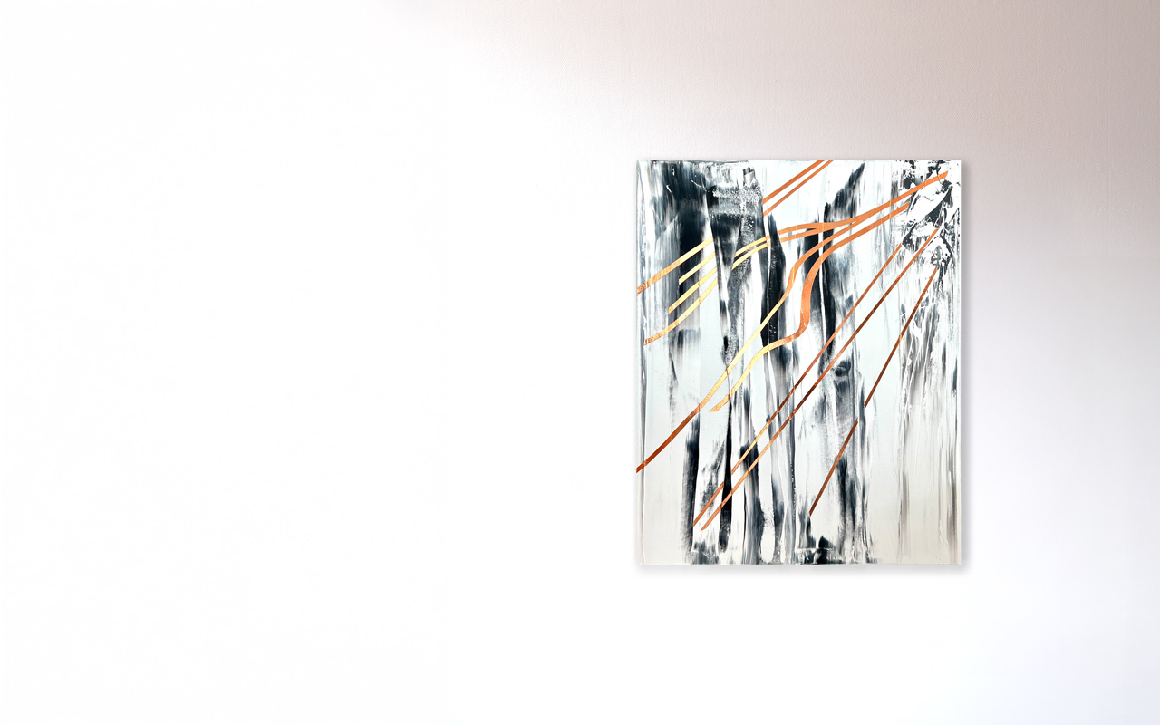 Stephan Schön — Abstraktes Bild 23, 2022, Öl und Kupfer auf Leinwand, 100 × 80 cm