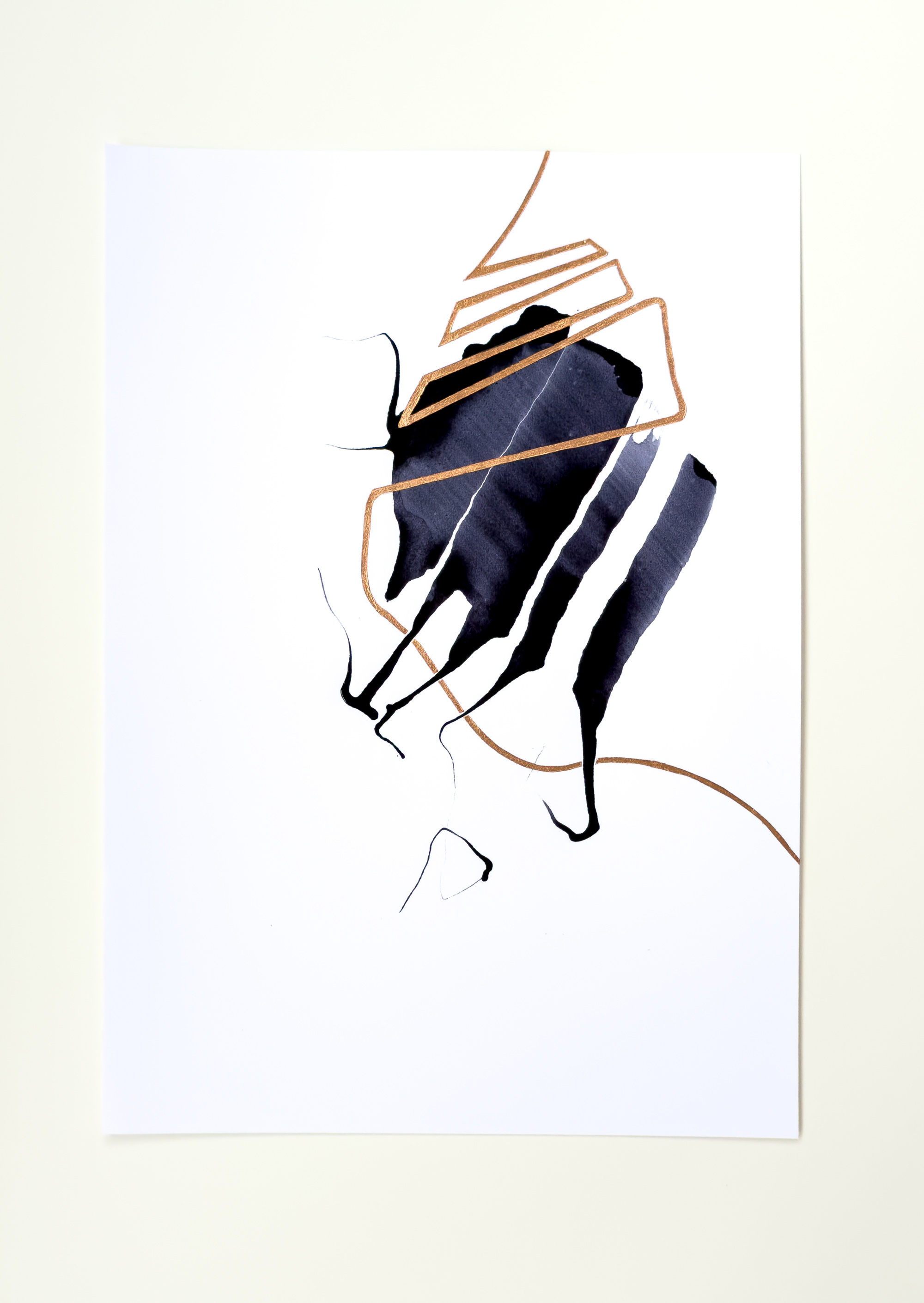 Stephan Schön — Sequenz I.1, 2023, Schellacktinte und Blattkupfer auf Papier, 42 × 29,7 cm