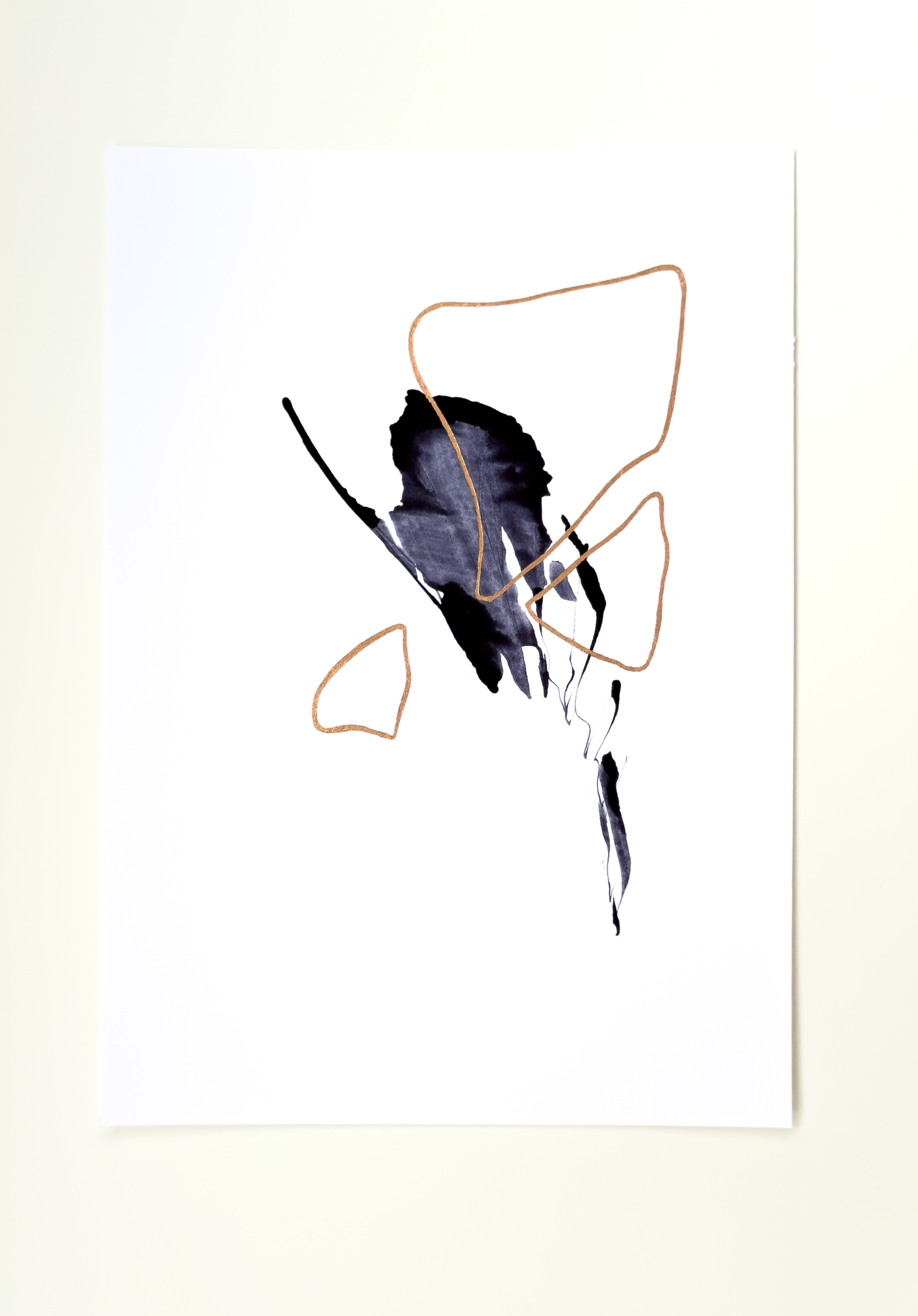 Stephan Schön — Sequenz I.14, 2023, Schellacktinte und Blattkupfer auf Papier, 42 × 29,7 cm
