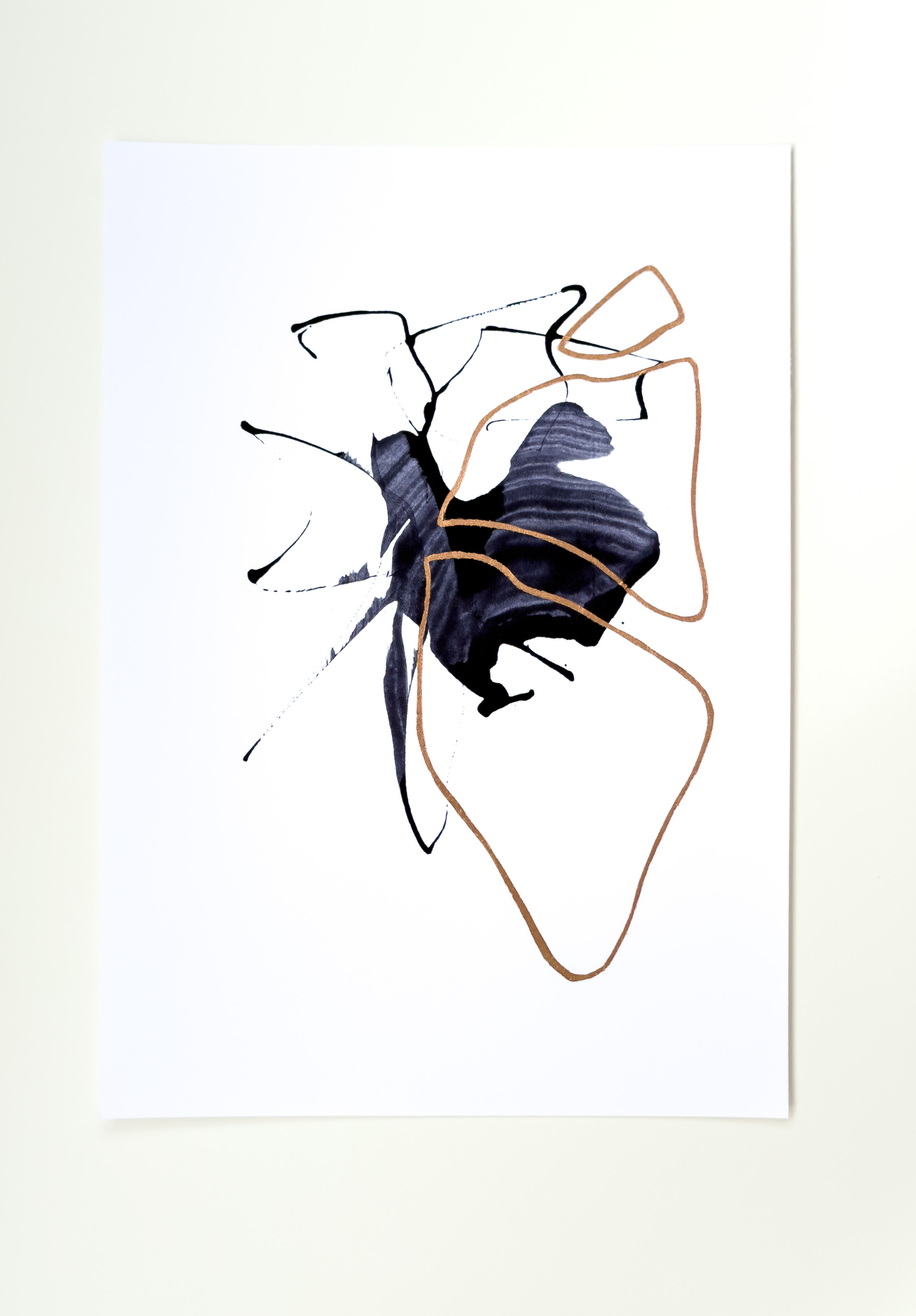 Stephan Schön — Sequenz I.15, 2023, Schellacktinte und Blattkupfer auf Papier, 42 × 29,7 cm