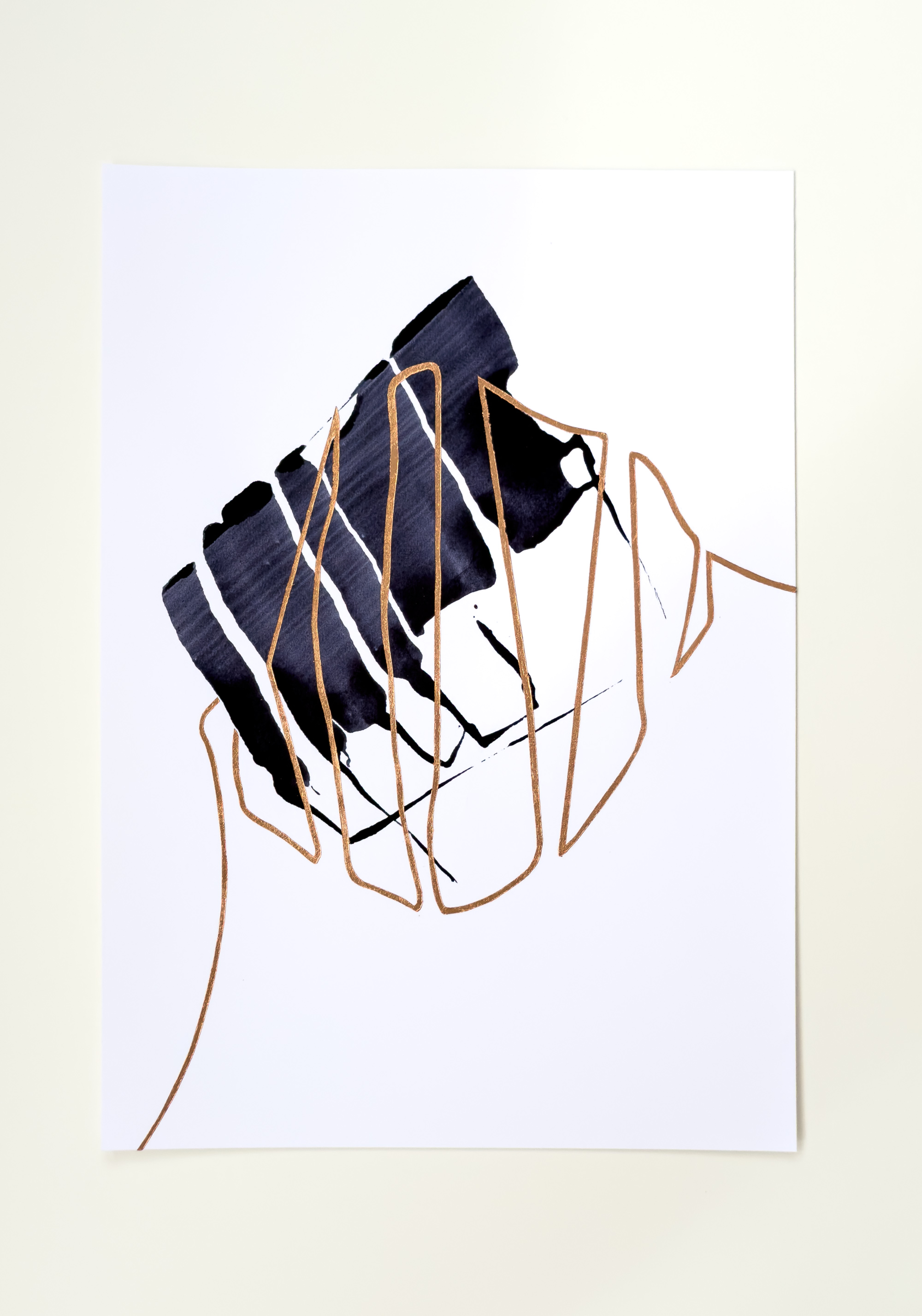 Stephan Schön — Sequenz I.3, 2023, Schellacktinte und Blattkupfer auf Papier, 42 × 29,7 cm