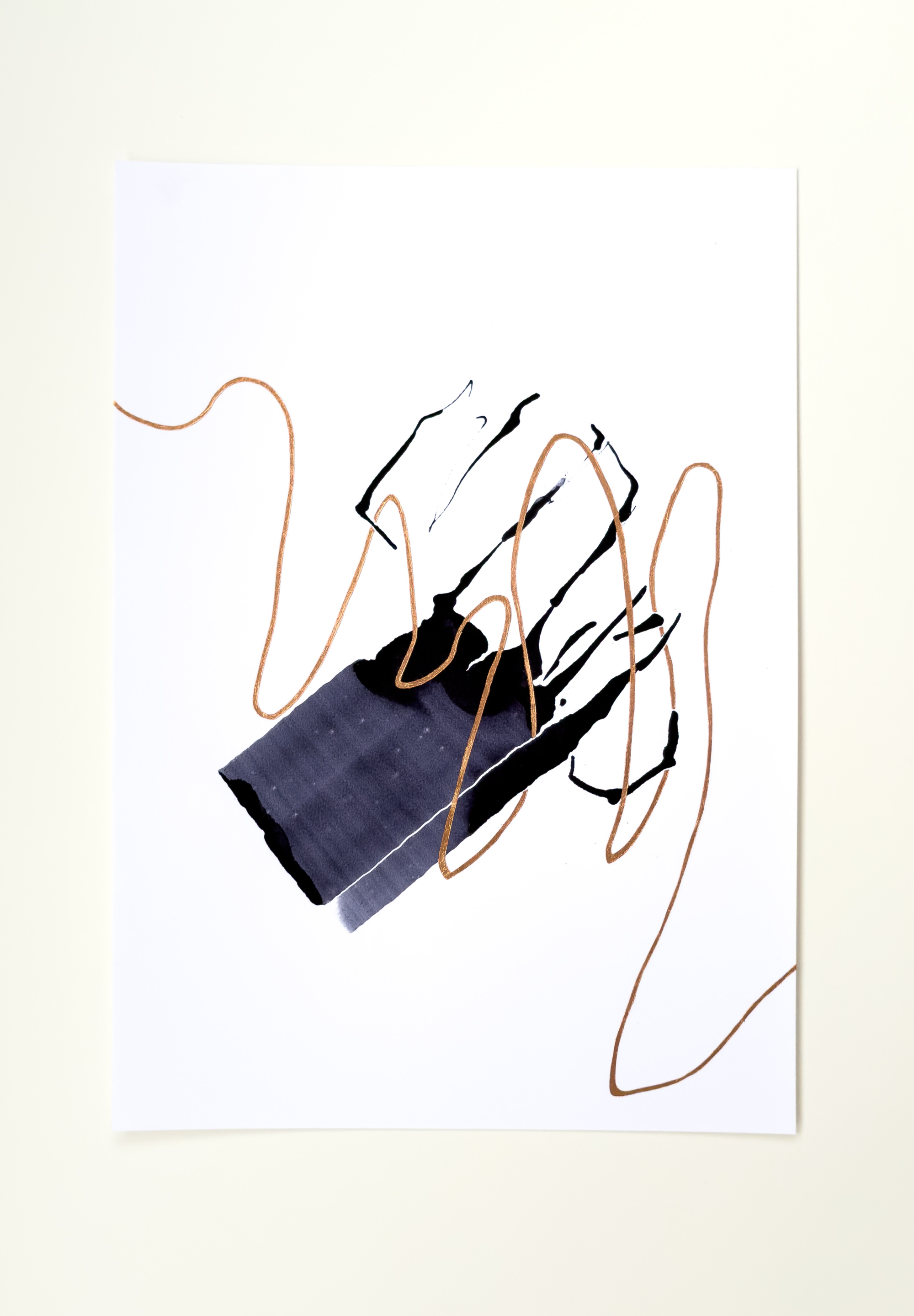 Stephan Schön — Sequenz I.6, 2023, Schellacktinte und Blattkupfer auf Papier, 42 × 29,7 cm