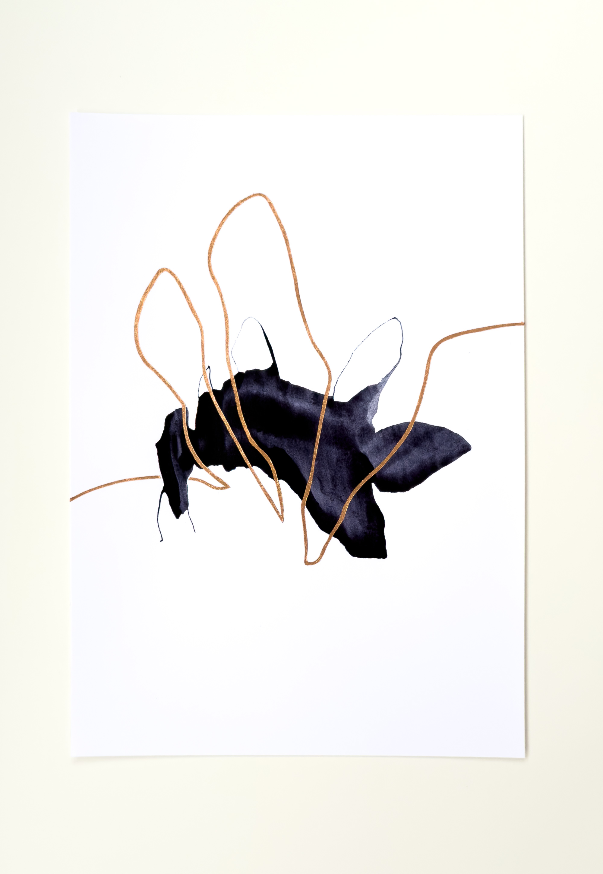 Stephan Schön — Sequenz I.7, 2023, Schellacktinte und Blattkupfer auf Papier, 42 × 29,7 cm