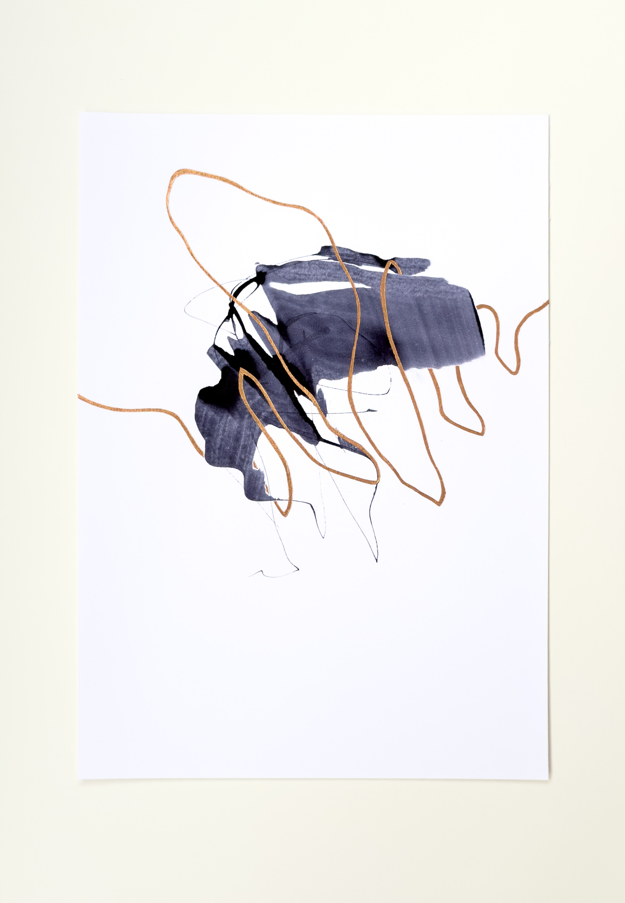 Stephan Schön — Sequenz I.8, 2023, Schellacktinte und Blattkupfer auf Papier, 42 × 29,7 cm