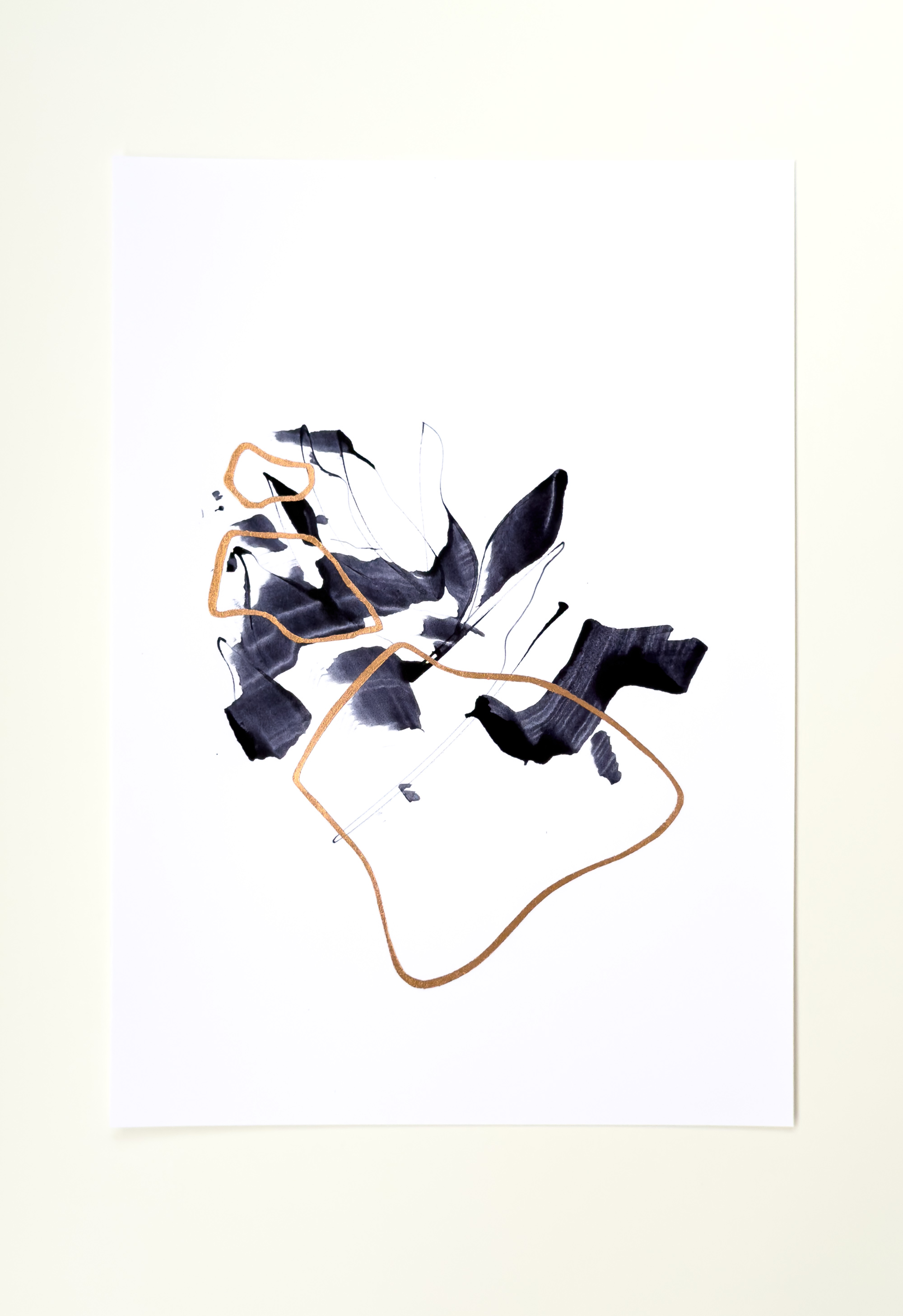 Stephan Schön — Sequenz I.9, 2023, Schellacktinte und Blattkupfer auf Papier, 42 × 29,7 cm
