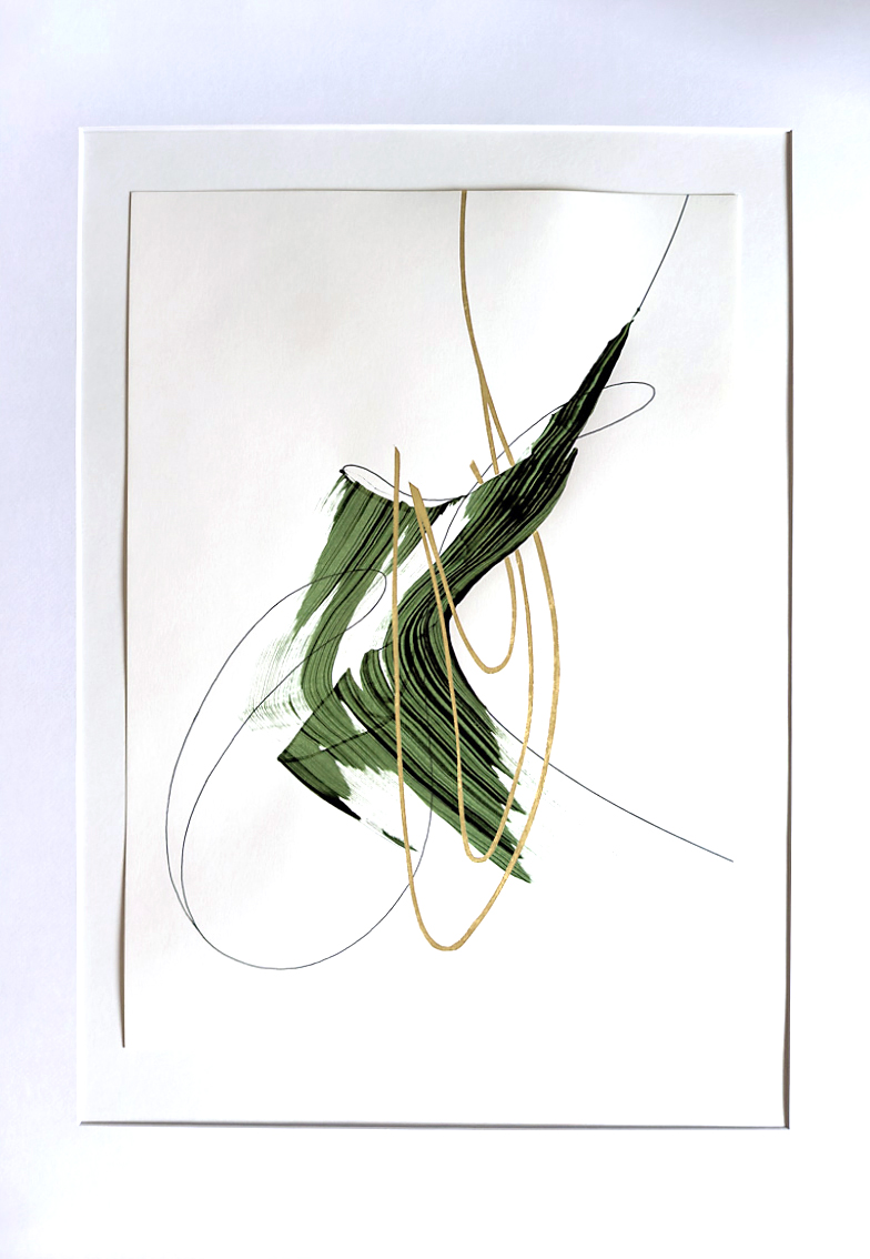 Stephan Schön — Sequenz II.2, 2024, Schellacktinte, Tinte und 24-Karat-Blattgold auf Papier, 59,4 × 42 cm