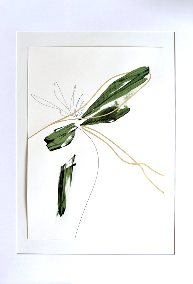 Stephan Schön — Sequenz II.6, 2024, Schellacktinte, Tinte und 24-Karat-Blattgold auf Papier, 59,4 × 42 cm
