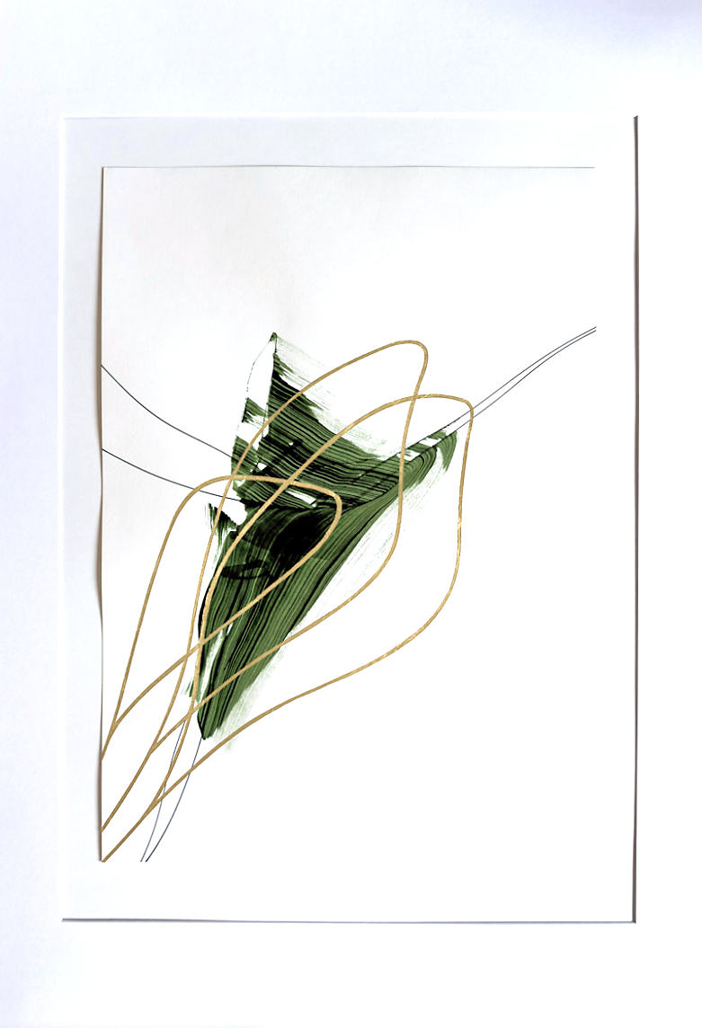 Stephan Schön — Sequenz II.7, 2024, Schellacktinte, Tinte und 24-Karat-Blattgold auf Papier, 59,4 × 42 cm