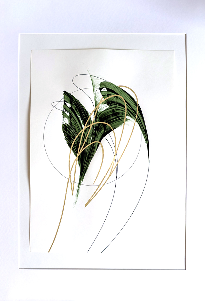Stephan Schön — Sequenz II.8, 2024, Schellacktinte, Tinte und 24-Karat-Blattgold auf Papier, 59,4 × 42 cm