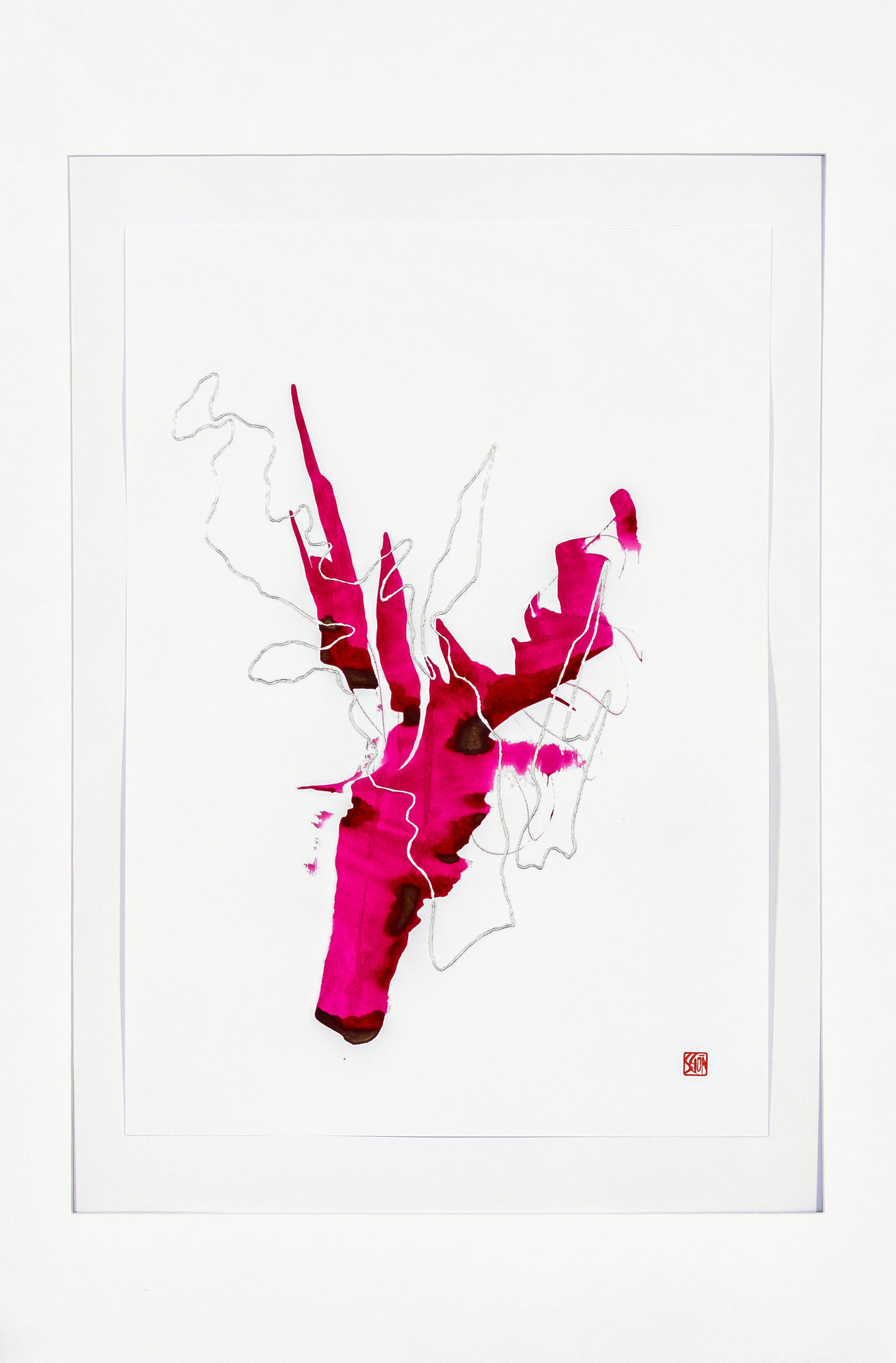 Stephan Schön — Sequenz III.1, 2025, Schellacktinte und Blattaluminium auf Papier, 59,4 × 42 cm