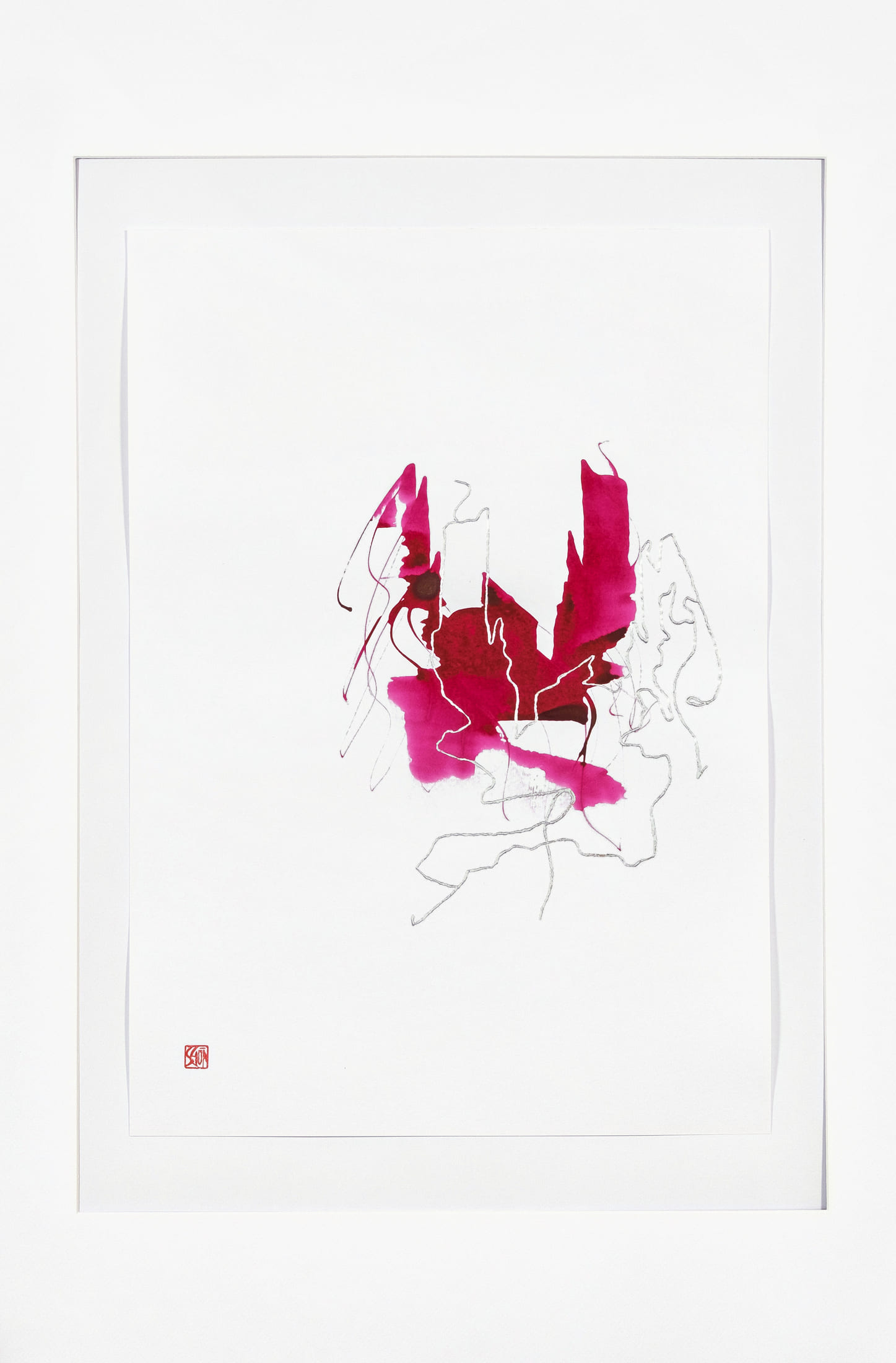 Stephan Schön — Sequenz III.2, 2025, Schellacktinte und Blattaluminium auf Papier, 59,4 × 42 cm