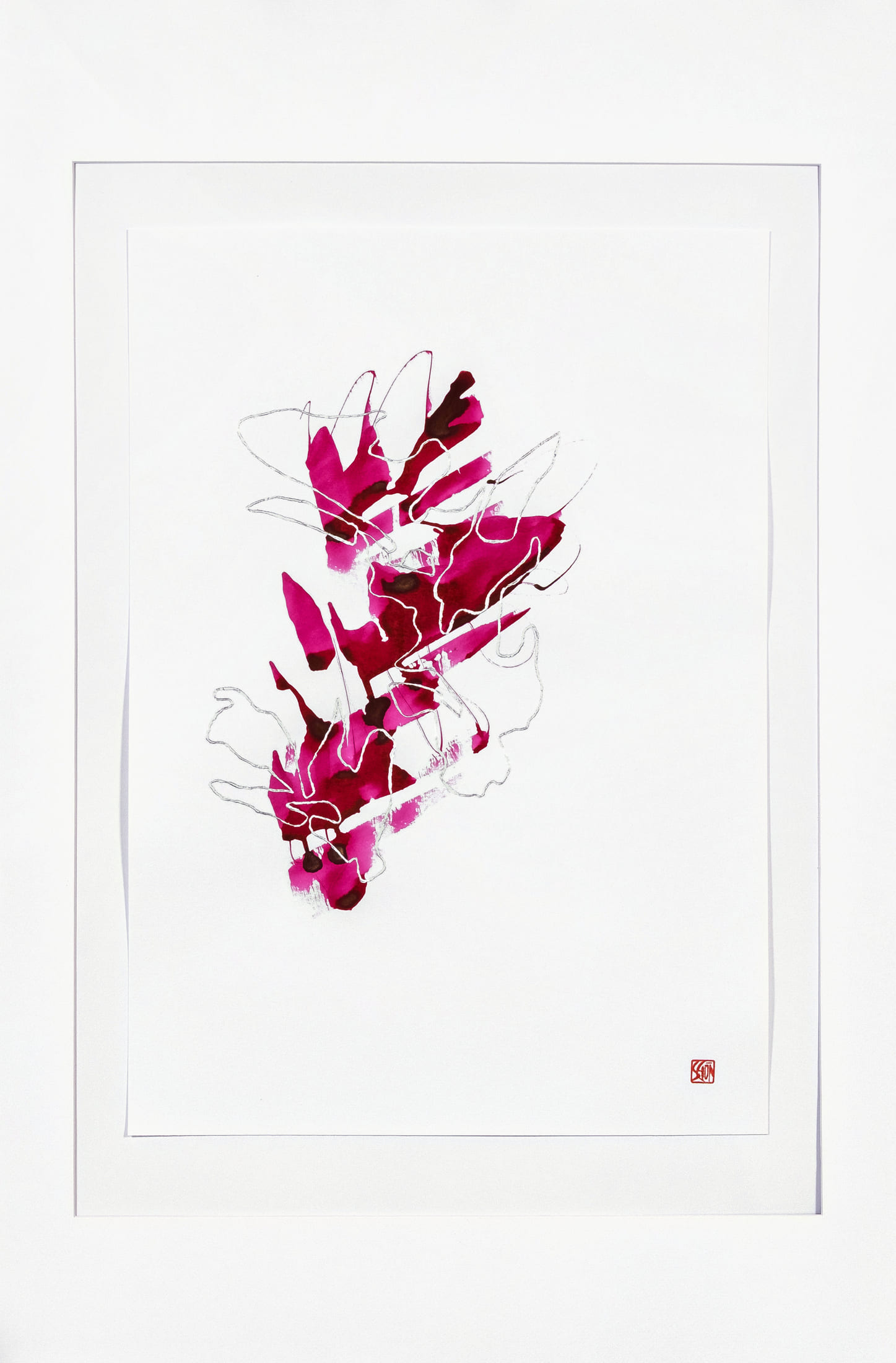 Stephan Schön — Sequenz III.3, 2025, Schellacktinte und Blattaluminium auf Papier, 59,4 × 42 cm