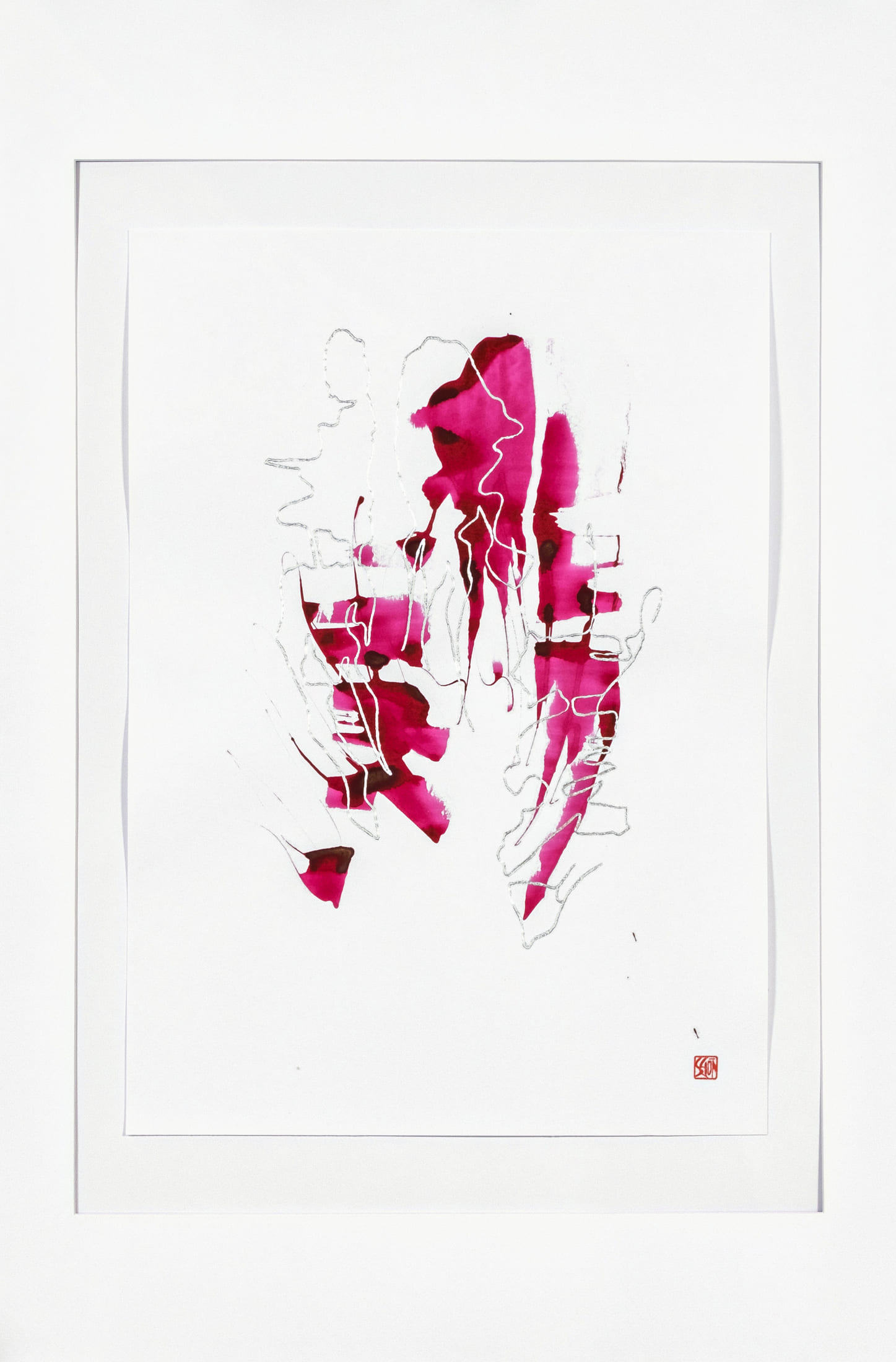 Stephan Schön — Sequenz III.4, 2025, Schellacktinte und Blattaluminium auf Papier, 59,4 × 42 cm