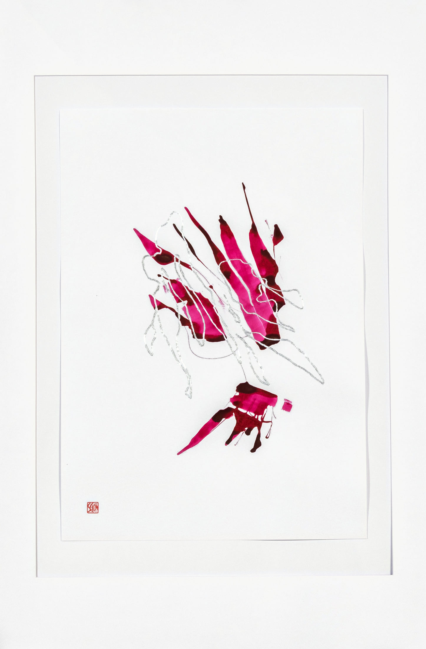 Stephan Schön — Sequenz III.5, 2025, Schellacktinte und Blattaluminium auf Papier, 59,4 × 42 cm