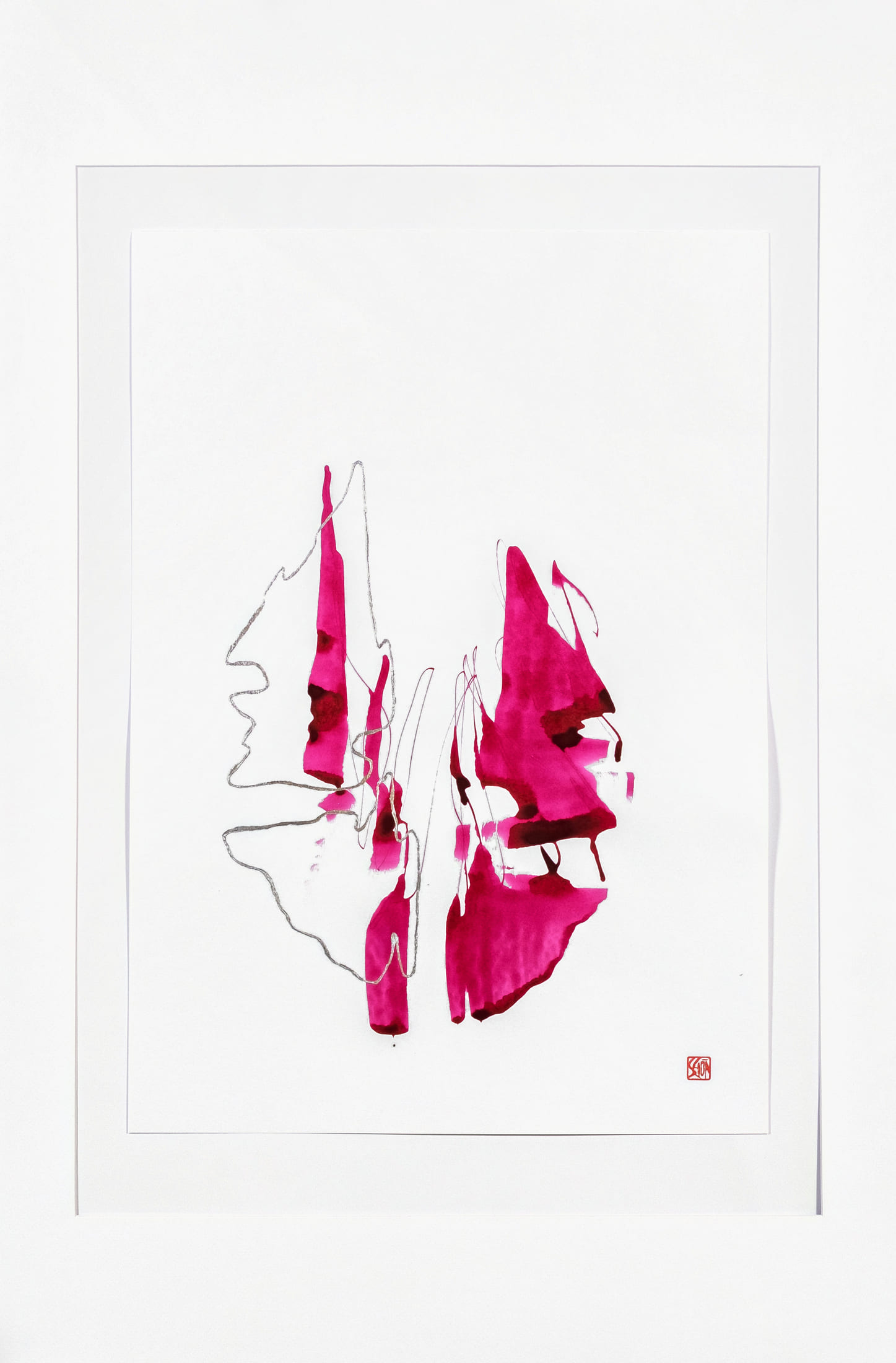 Stephan Schön — Sequenz III.6, 2025, Schellacktinte und Blattaluminium auf Papier, 59,4 × 42 cm