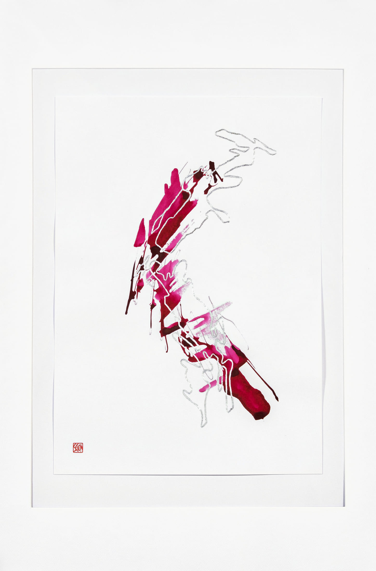 Stephan Schön — Sequenz III.7, 2025, Schellacktinte und Blattaluminium auf Papier, 59,4 × 42 cm